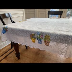 White embroidered table cloth